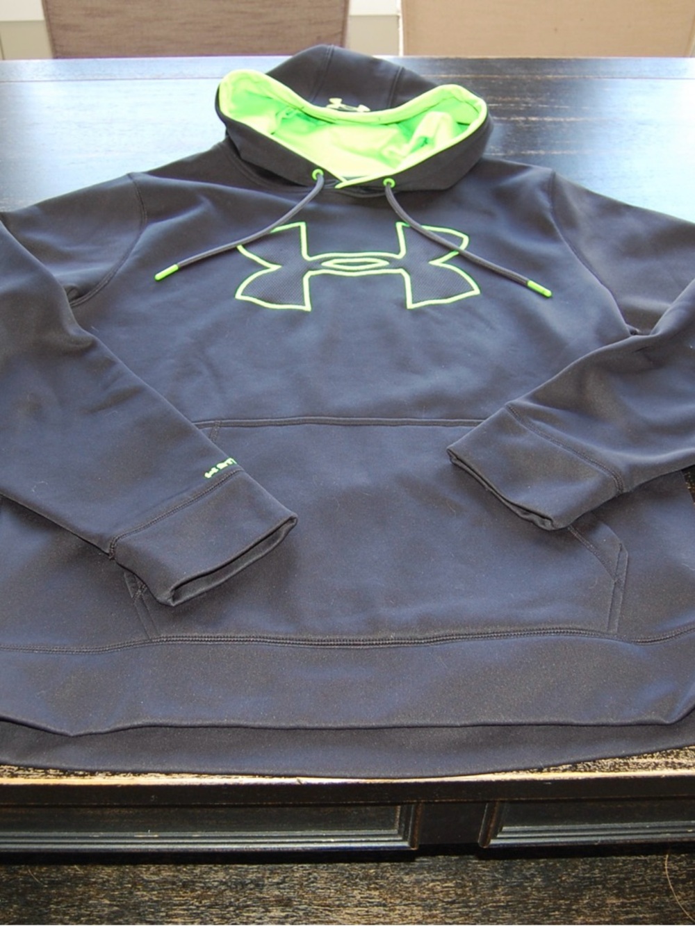 Under Armour Black Hoodie with Neon Green Lining and Logo